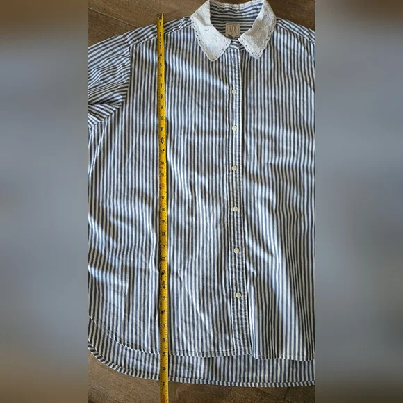 Doen X Gap Cotton Striped Blue Button Down Eyelet Lace Collar Shirt Size Medium - Picture 9 of 11